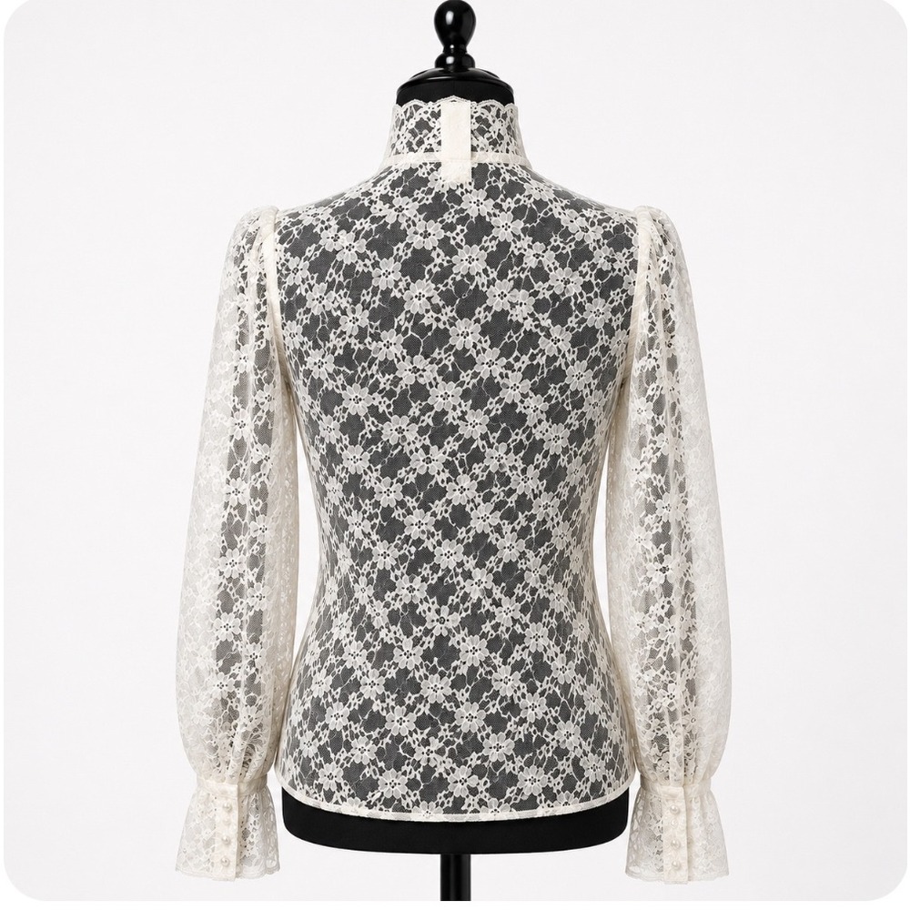 Alice Stuart Vintage Floral Lace Poet Top Ruffle Sz 10 Ivory Edwardian - Picture 2 of 10